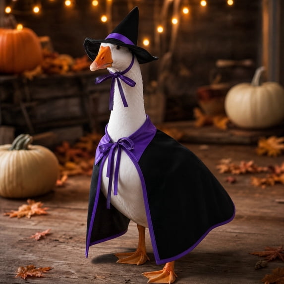 Halloween Wizard Outfit for 23" Porch Goose, Goose Clothes in Purple with Hat Fall Halloween Decor for 23" Goose Outdoor Patio Yard Lawn Decoration