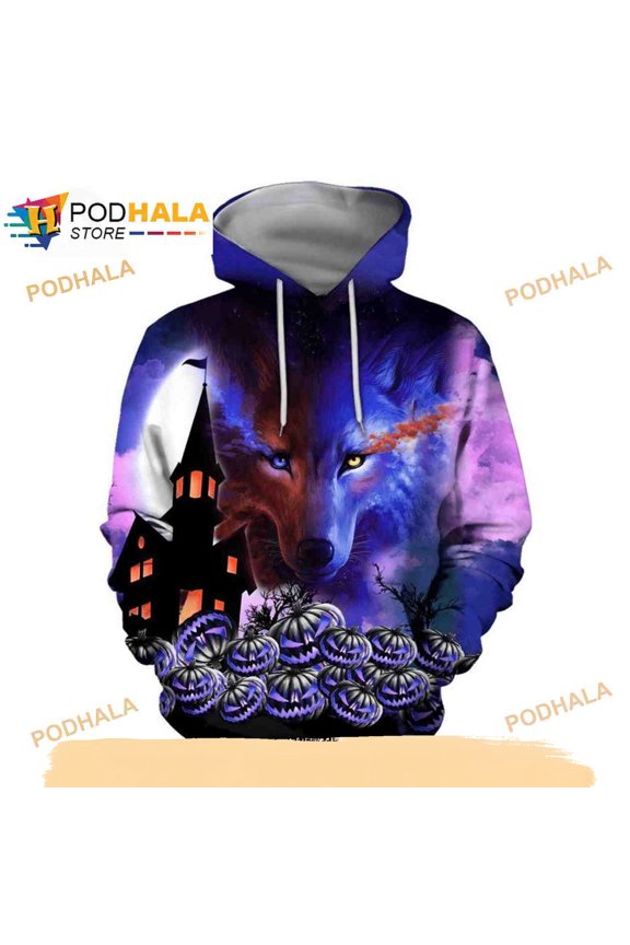 Halloween Wolf Face And Pumpkin All Over Print For Tee T-Shirt 3D Hoodie