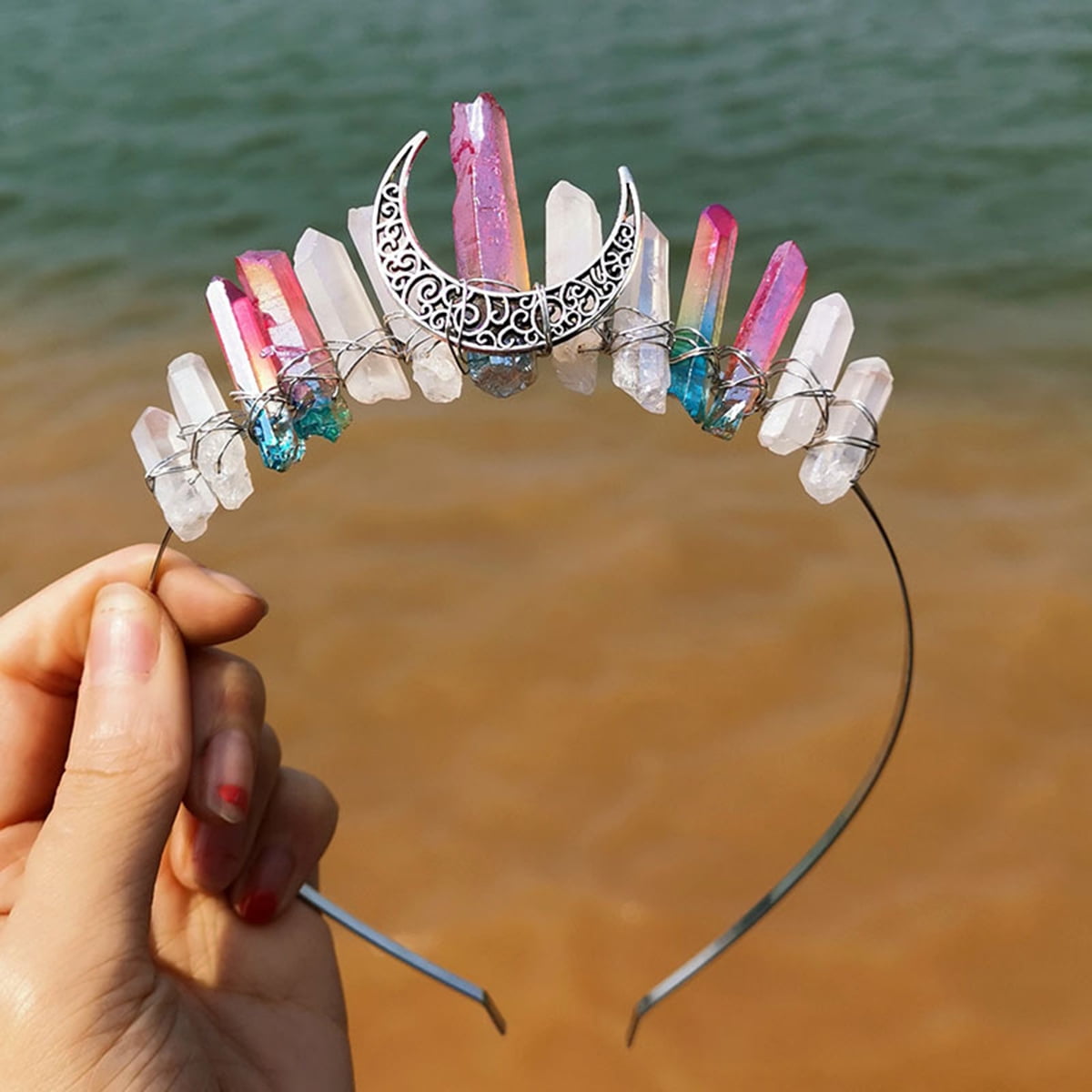 Raw Crystal Quartz Crown Headband Tiara Moon Goddess Witch Halloween Headpiece S2200608365d24c2bb86df707d98f1  main image 3