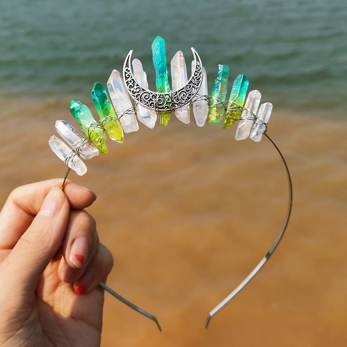 Halloween Women Amethyst Crystal Crown Headband Raw Quartz  display picture 3