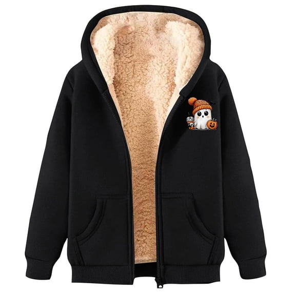 Halloween Women Hoodies Unisex Casual Graphic Zip Up Sweatshirt Long Sleeve Pullover Tops With Pockets Fleece Lined Warm Fit Black XXL