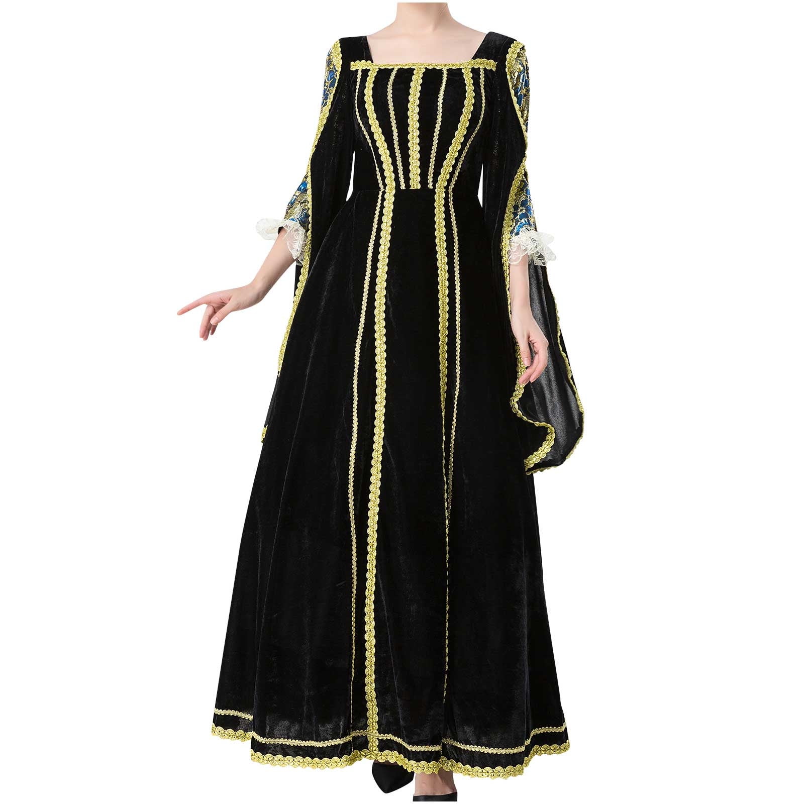 Halloween Women Renaissance Costume Vintage Irish Lace Up Dress