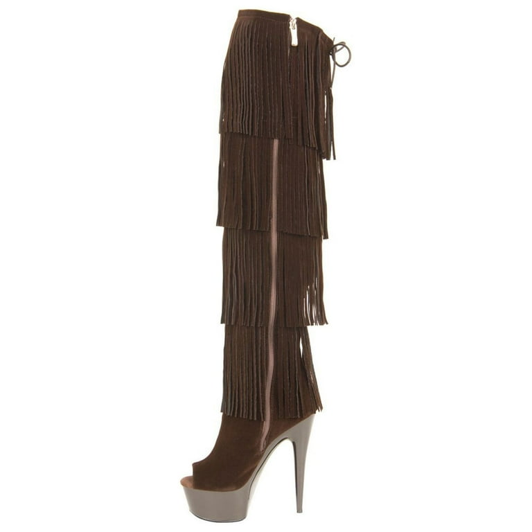 Thigh high cheap fringe boots