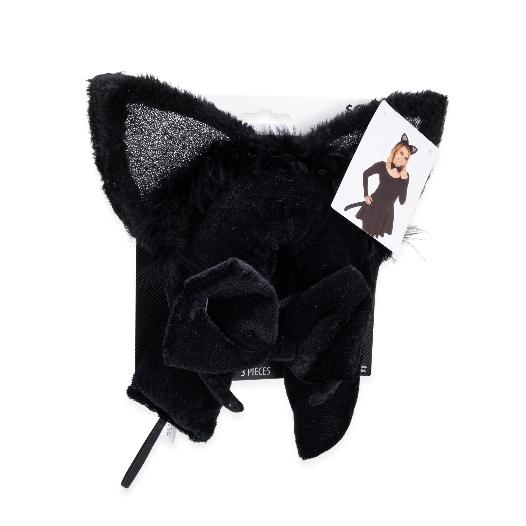 Halloween Women's Black Cat Costume Accessory Set, 3Piece, by Way to