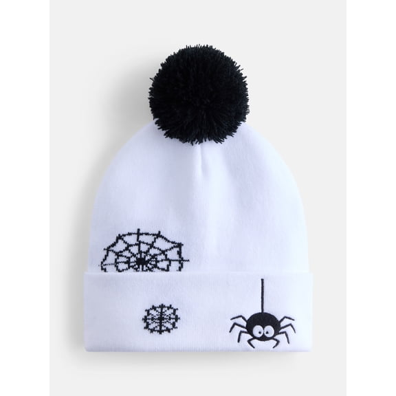 Halloween Women's Embroidered Spider Knit Beanie Hat from Way To Celebrate, White