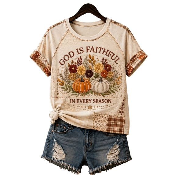 Halloween Women's Fall Short-Sleeve T-Shirts Autumn Pumpkin Printed Tshirts Western Country Music Graphic Tees White M