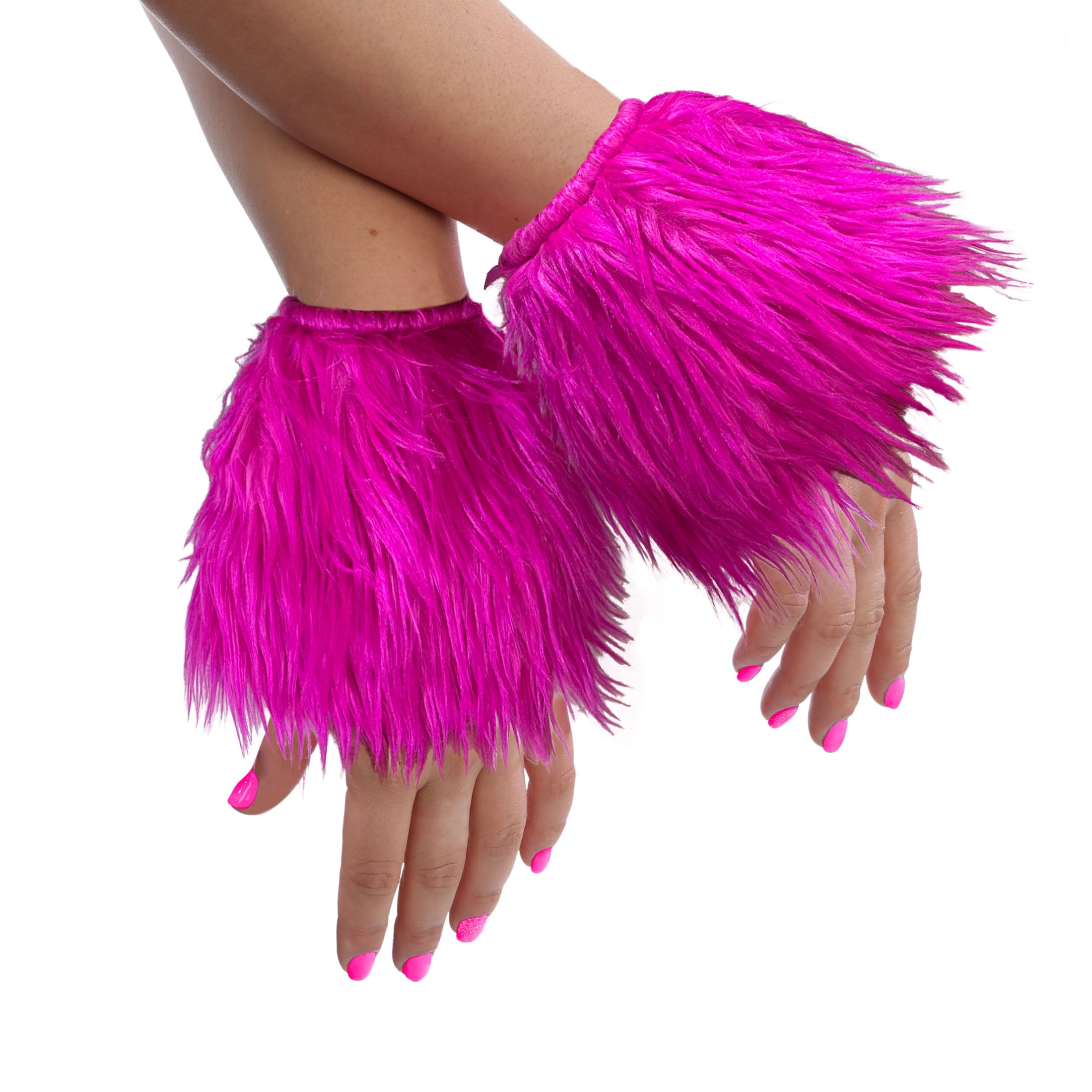 Halloween Women's Hot Pink Faux Fur Cuffs Costume Accessory, One Size