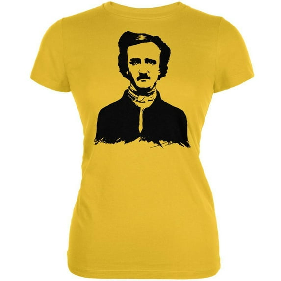 Halloween Women's Juniors Edgar Allen Poe Bright Yellow Short Sleeve Graphic Tee