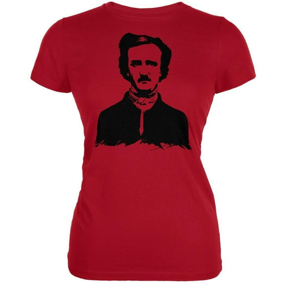 Halloween Women's Juniors Edgar Allen Poe Red Short Sleeve Graphic Tee
