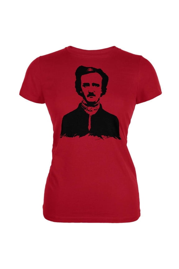 Women's Juniors Edgar Allen Poe Red Short Sleeve Graphic Tee