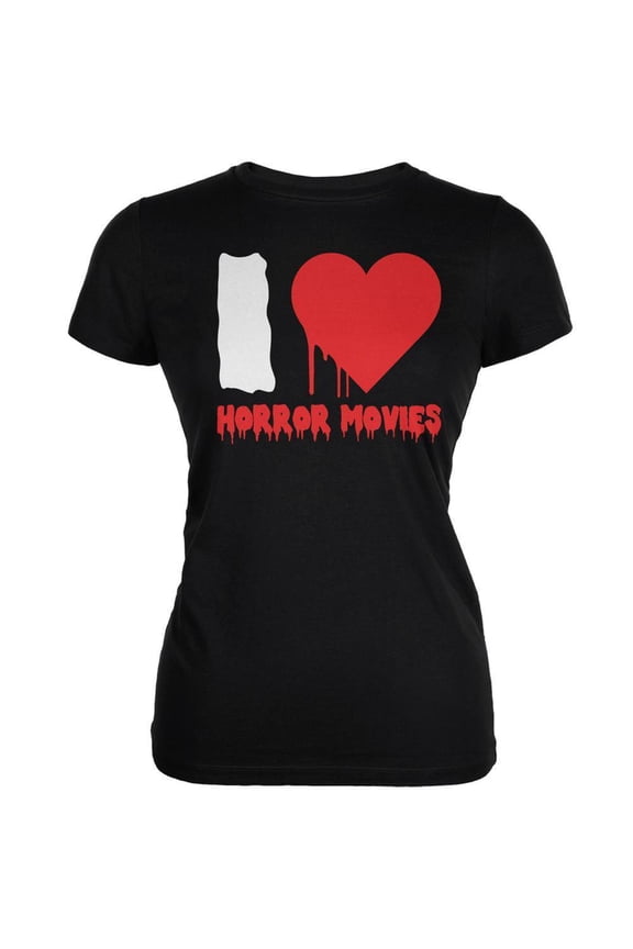Women's Juniors I Heart Horror Movies Black Short Sleeve Graphic Tee
