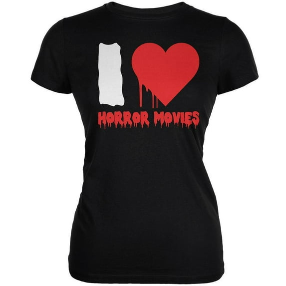 Halloween Women's Juniors I Heart Horror Movies Black Short Sleeve Graphic Tee