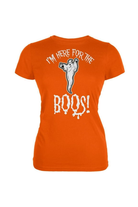 Women's Juniors I'm Here For The Boos Orange Short Sleeve Graphic Tee