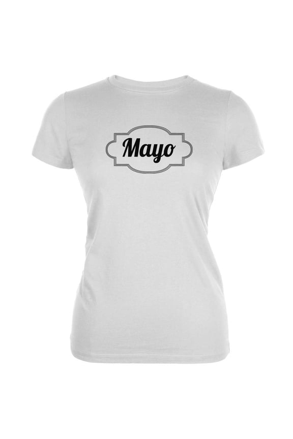 Women's Juniors Mayonnaise Costume White Short Sleeve Graphic Tee