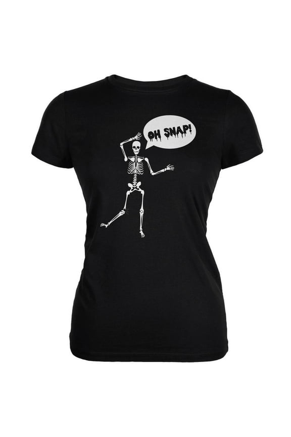 Women's Juniors Oh Snap Skeleton Black Short Sleeve Graphic Tee