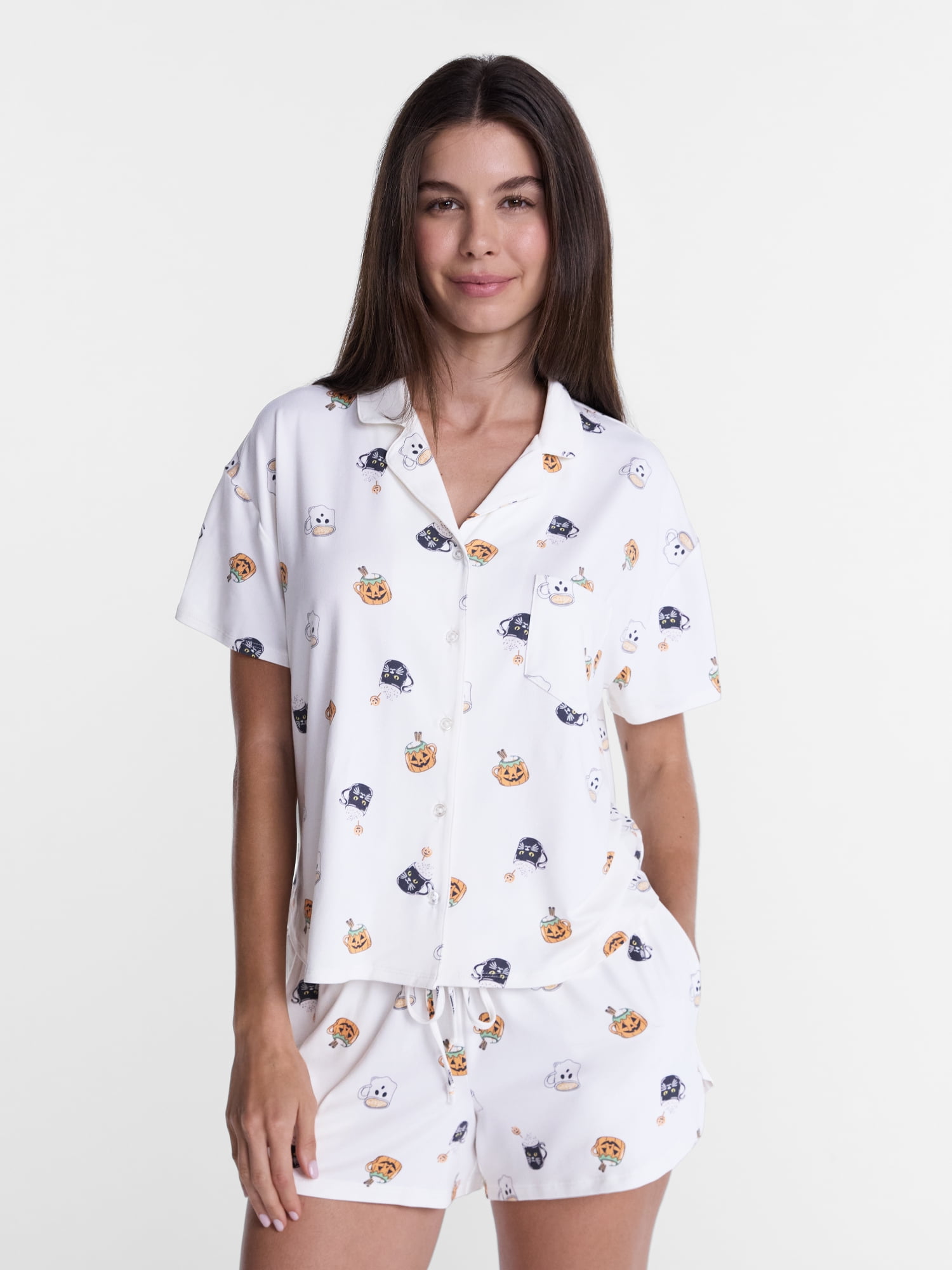 Halloween Women's Notched Top and Shorts Pajama Set from Way to Celebrate, 2-Piece, Sizes XS-3X