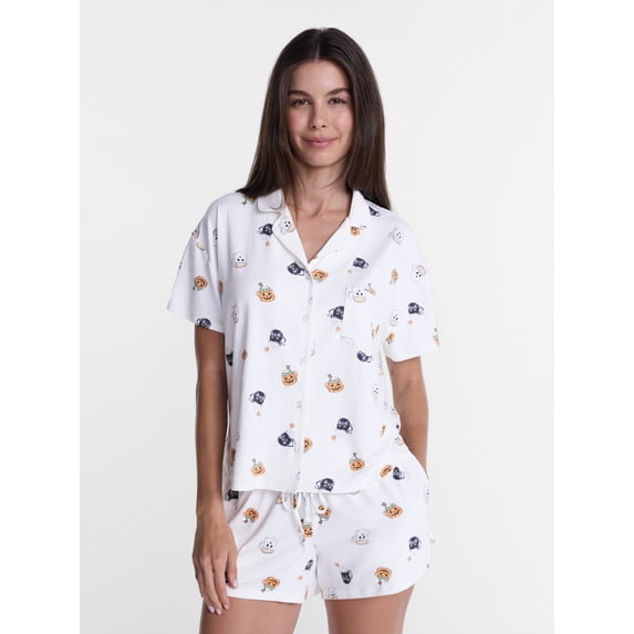 Halloween Women's Notched Top and Shorts Pajama Set from Way to Celebrate, 2-Piece, Sizes XS-3X