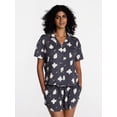 thumbnail image 1 of Way To Celebrate Women's Halloween Notched Top and Shorts Pajama Set, 2-Piece, Gray Lead, Size M, 1 of 5