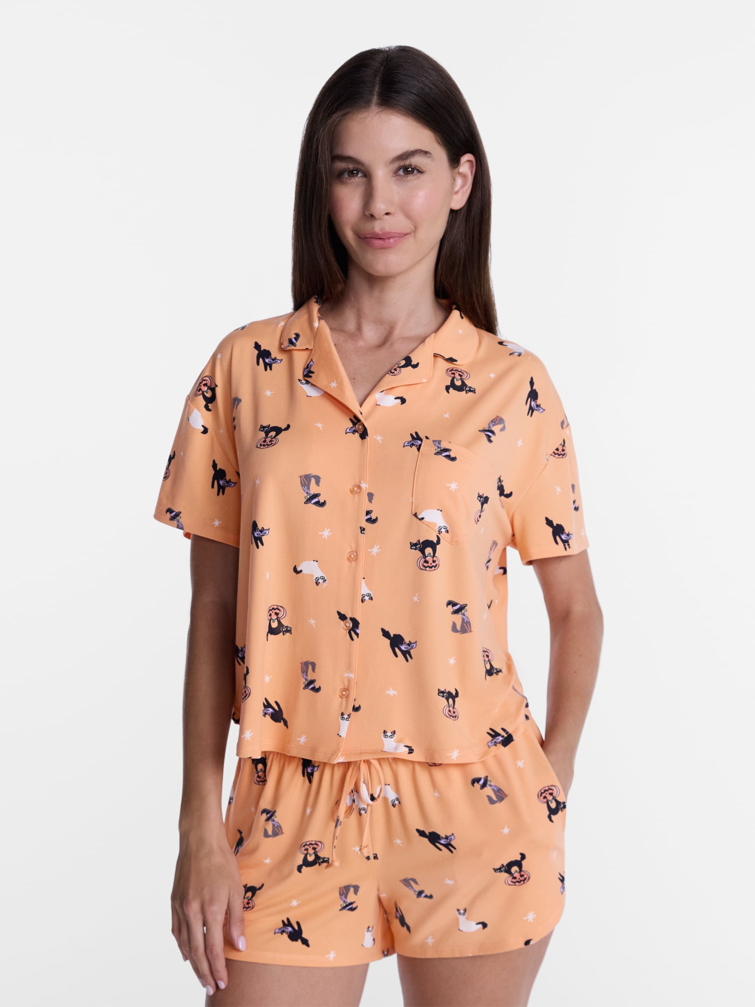 Halloween Women's Notched Top and Shorts Pajama Set from Way to Celebrate, 2-Piece, Sizes XS-3X