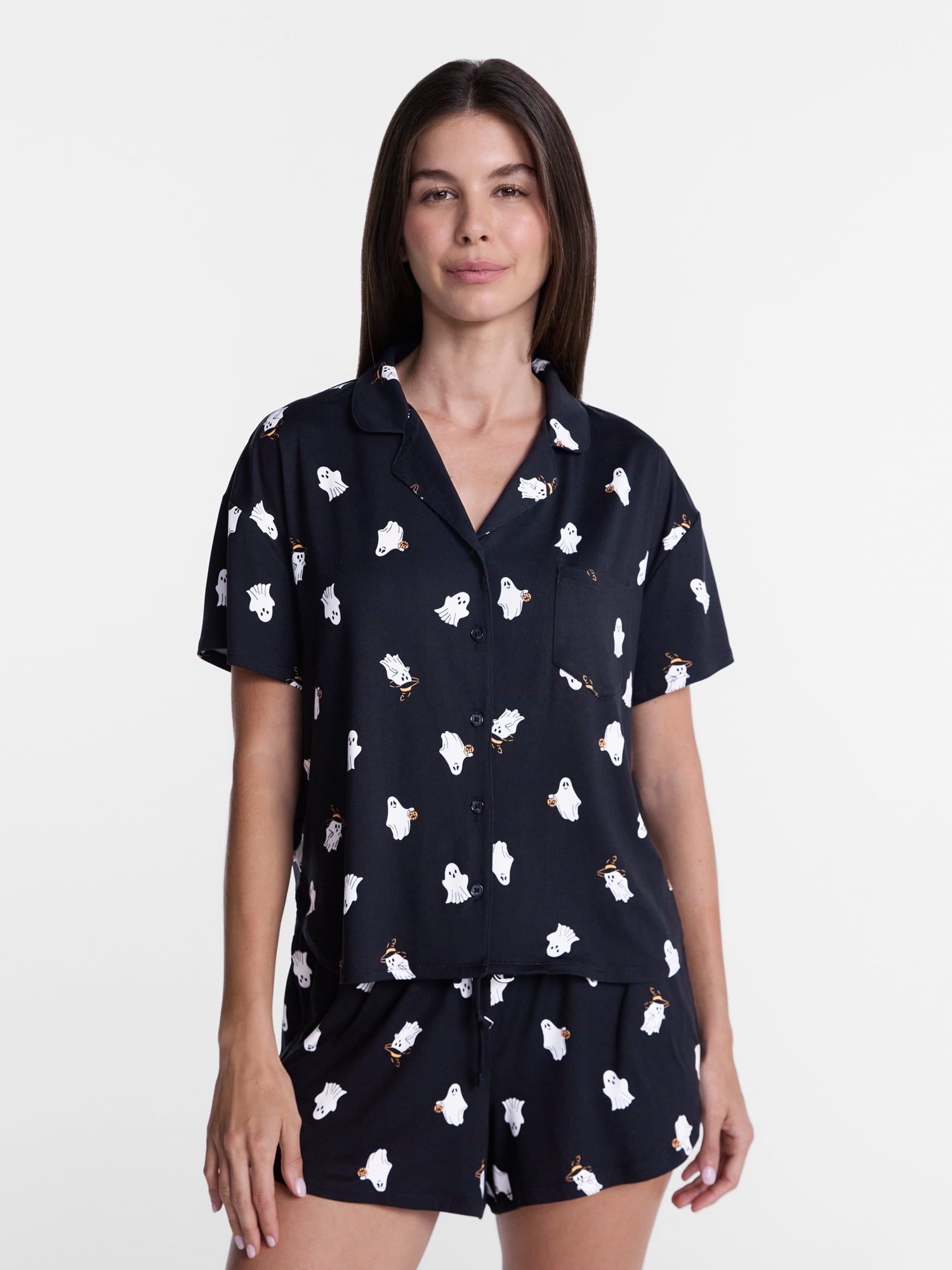 Halloween Women's Notched Top and Shorts Pajama Set from Way to Celebrate, 2-Piece, Sizes XS-3X