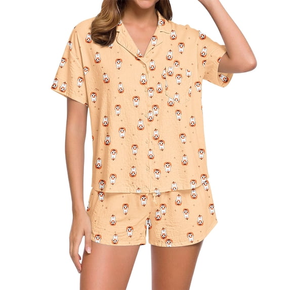 Halloween Women's Notched Top and Shorts Pajama Set