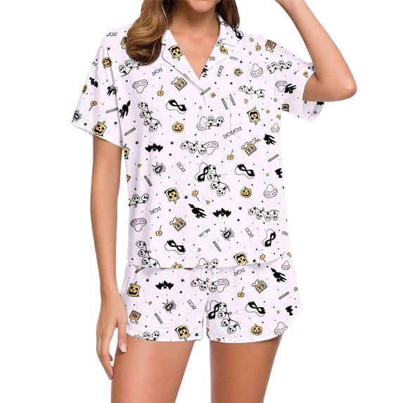 Halloween Women's Notched Top and Shorts Pajama Set