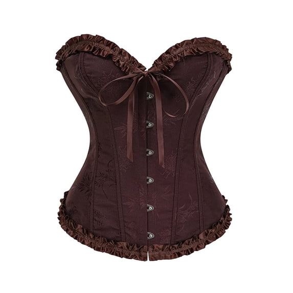 Halloween Women's Satin Corset-Bustier Floral Print Boned Overbust Corset Top Black Satin Waist Cincher, Party & Photoshoots