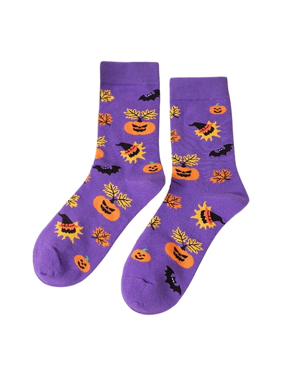 Halloween Women's Socks,Crew Long Socks,Thin Breathable Lightweight Calf Socks,Ghost Themed Halloween Socks