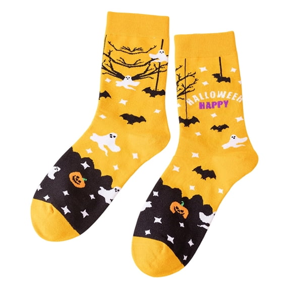 Halloween Women's Socks,Crew Long Socks,Thin Breathable Lightweight Calf Socks,Ghost Themed Halloween Socks