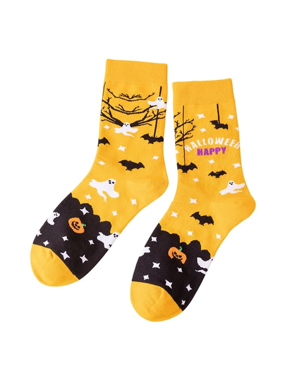 Halloween Women's Socks,Crew Long Socks,Thin Breathable Lightweight Calf Socks,Ghost Themed Halloween Costume Socks