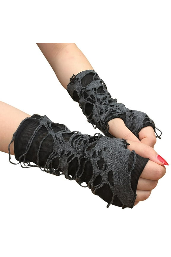 Halloween Women's Steampunk Black Fingerless Gloves Gothic Rock Arm Warmer Cosplay Ripped Gloves Costume Party Clothes Accessories