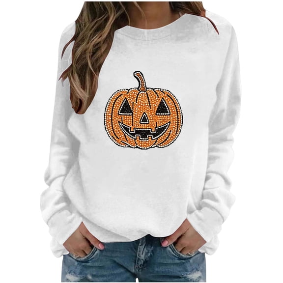 Halloween Women’s Sweatshirt Funny Pumpkin Graphic Pullover Tops Crewneck Loose Fit Blouses Daily Party Work Fall Outfits Trick or Treat Shirt