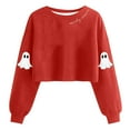 thumbnail image 1 of Halloween Women's Sweatshirts Fashion Short Crewneck Shirts Cute Funny Ghost Printed Blouses Casual T-Shirts Loose Sweatshirt Pullover Top 2025 Halloween Costumes, 1 of 3