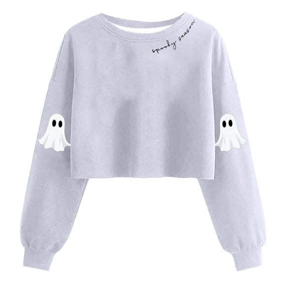 Halloween Women's Sweatshirts Fashion Short Crewneck Shirts Cute Funny Ghost Printed Blouses Casual T-Shirts Loose Sweatshirt Pullover Top 2025 Halloween Costumes
