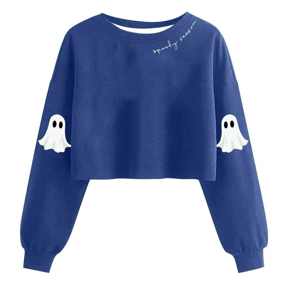 Halloween Women's Sweatshirts Fashion Short Crewneck Shirts Cute Funny Ghost Printed Blouses Casual T-Shirts Loose Sweatshirt Pullover Top 2025 Halloween Costumes