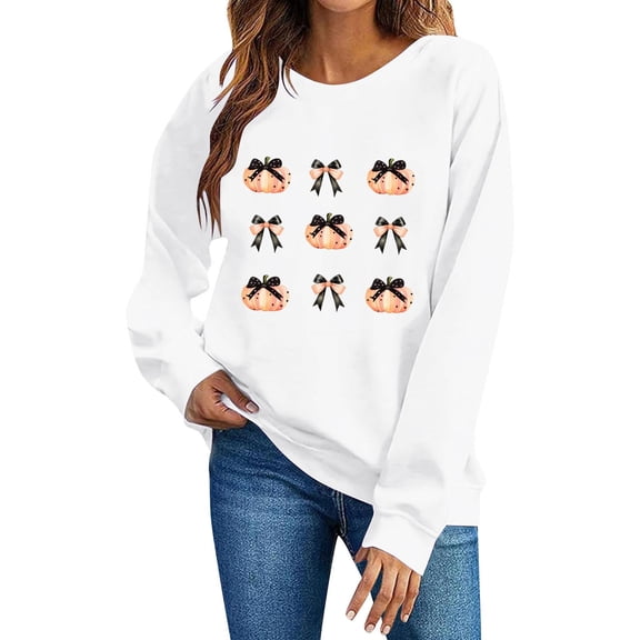 Halloween Women's Sweatshirts Long Sleeve Crewneck Shirts Funny Printed Blouses Loose Sweatshirt Pullover Top 2025 Halloween Costumes