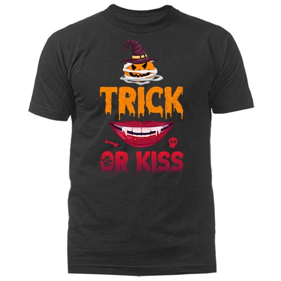 Halloween Women's T-Shirt, Graphic Tee with Vampire Lips Pumpkin, Causal Tops,Crew neck,Fashion,cotton ,black,S-5XL