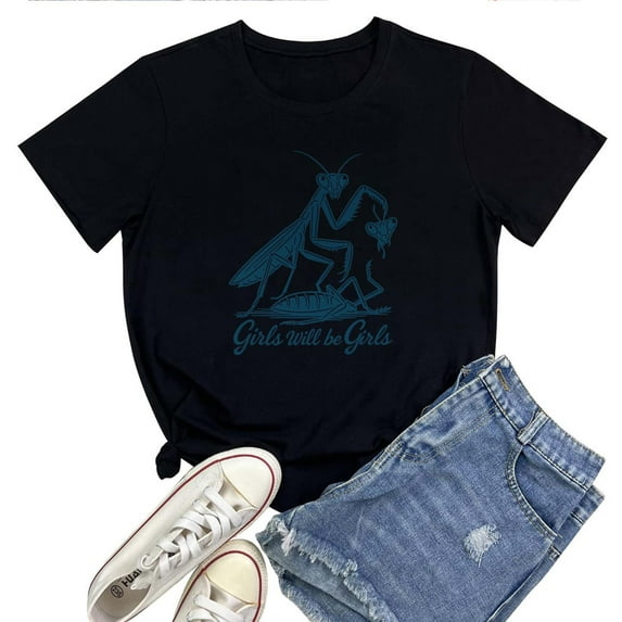 Halloween Women's T-Shirt Vintage Girls Will Be Girls Tee Funny Graphic T-Shirt Cotton Casual Short Sleeve Top