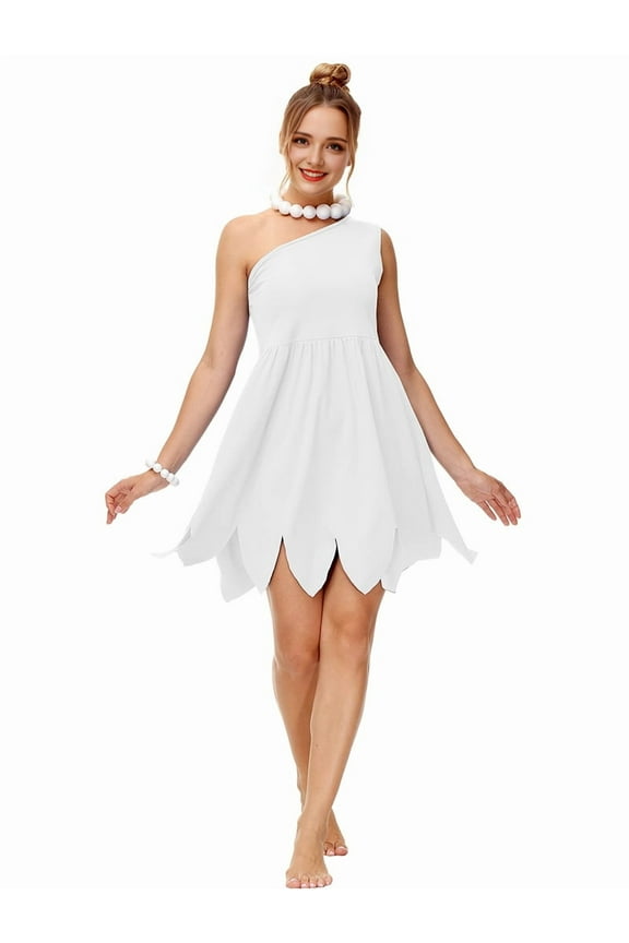 Halloween Women's White One Shoulder Irregular Hem Dress Cosplay Party Costume White M