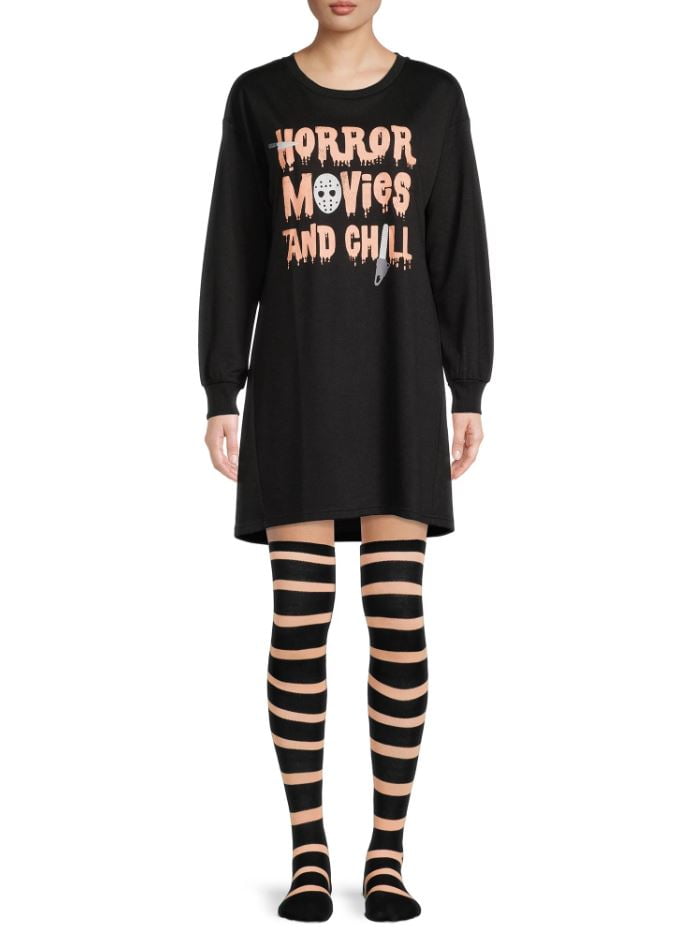 Halloween Women's and Women's Plus Horror Lounger Sleepshirt with Socks