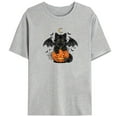 thumbnail image 1 of Halloween Short Sleeve Round Neck Womens Bat Cat Graphic Tee T-shirt Top Cotton Gray S-3XL, 1 of 4