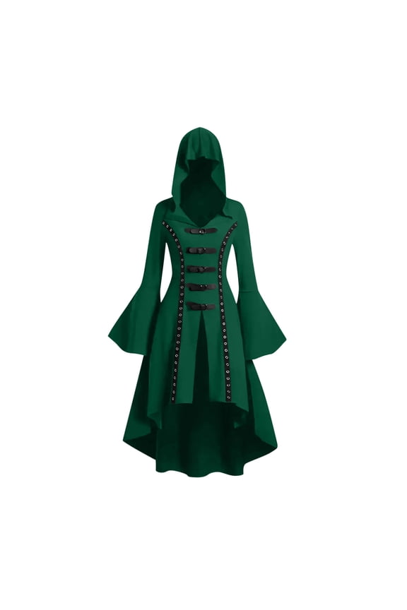 Halloween Womens Casual Dresses for Women Plus Size Long Sleeve Gothic Punk Style Long Robe Hooded Dress Tops