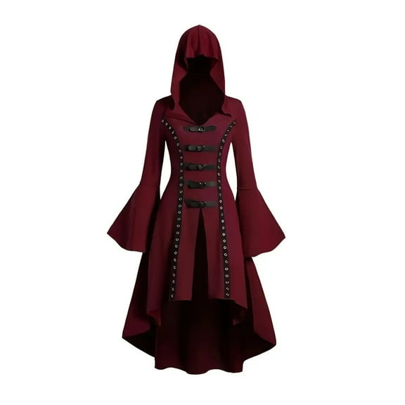 Halloween Womens Casual Dresses for Women Plus Size Long Sleeve Gothic Punk Style Long Robe Hooded Dress Tops