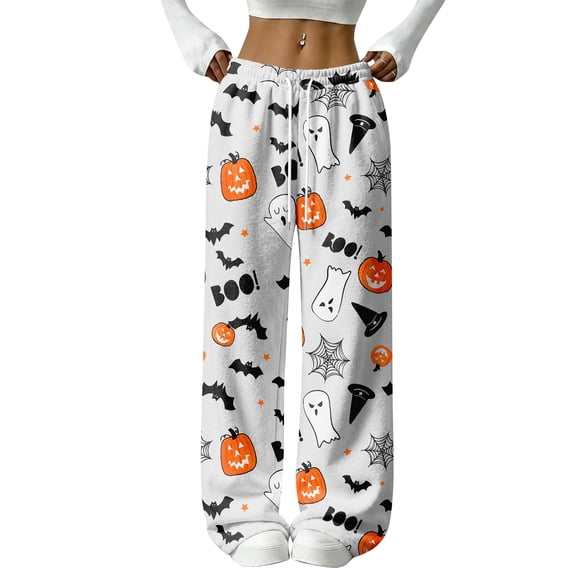 Halloween Womens Flannel Pajama Pants Plush Fuzzy Pajama Pants Soft Warm Cozy Pj Bottoms Wide Leg Sleep Pajama Bottoms Halloween Pajama