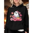 thumbnail image 1 of Halloween Cotton Casual Womens Floral Graphic Sweatshirt Cute Top Hooded long-sleeved Black S-2XL, 1 of 7