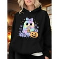 thumbnail image 1 of Halloween Womens Ghost Boba Graphic Sweatshirt Tee ,Top Cotton Hooded long-sleeved Black S-2XL, 1 of 7