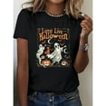 thumbnail image 1 of Halloween Cotton Womens Longevity Pumpkin Graphic Tee T Shirt Tops Short Sleeve Round Neck Black S-5XL, 1 of 5