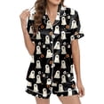 thumbnail image 1 of Halloween Womens Outfits Set Ghost Floral Print Lapel Button Down Short Sleeve Shirt And Shorts 2 Piece Sets Loungewear, 1 of 5