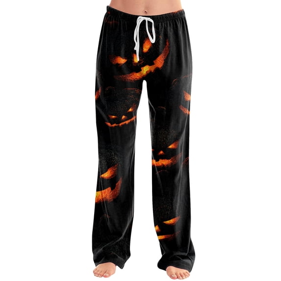 Halloween Womens Pajama Pants Casual Lounge Pajama Pants Cute Pumpkin Drawstring Elastic Waist Fashion Women's Sleepwear Black XXXL