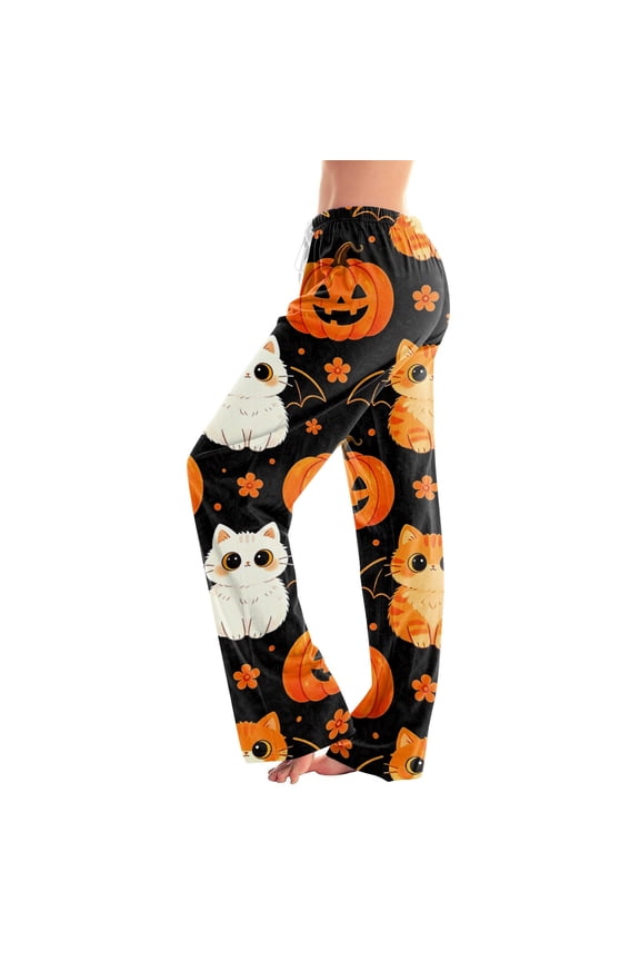 Halloween Womens Pajama Pants Drawstring Stretch Cute Ghost Print Pjs Casual Elastic Waist Pajama Pants